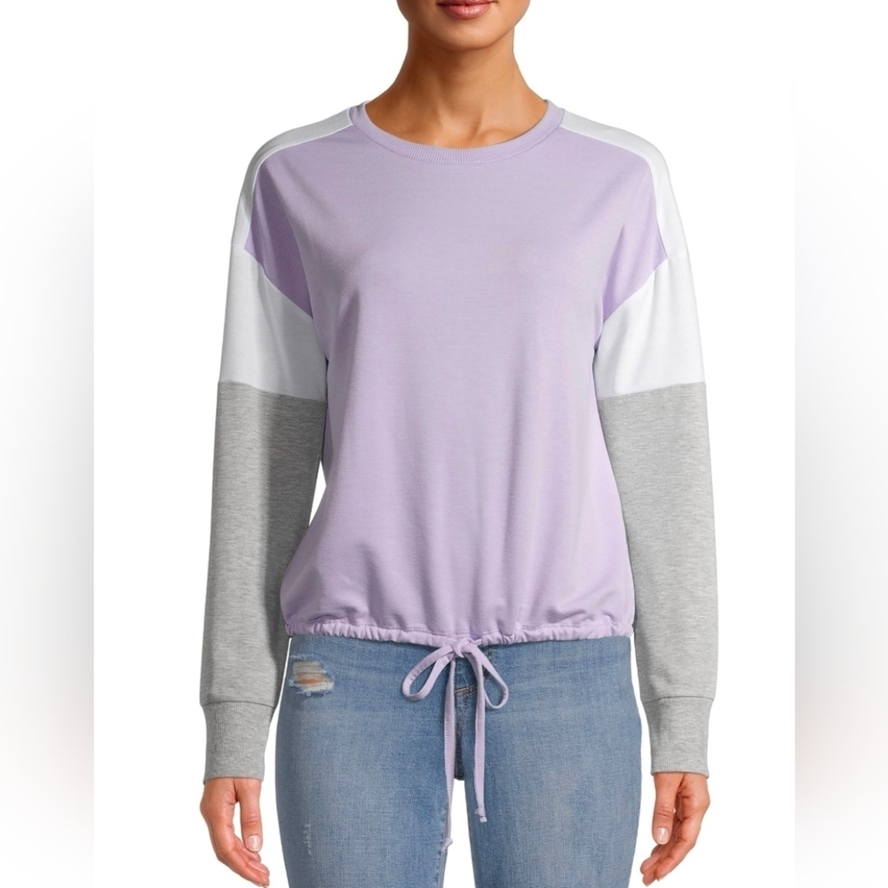 No Boundaries NEW Color Block Cinched Hem Pullover - Lavender/Grey - Picture 2 of 8